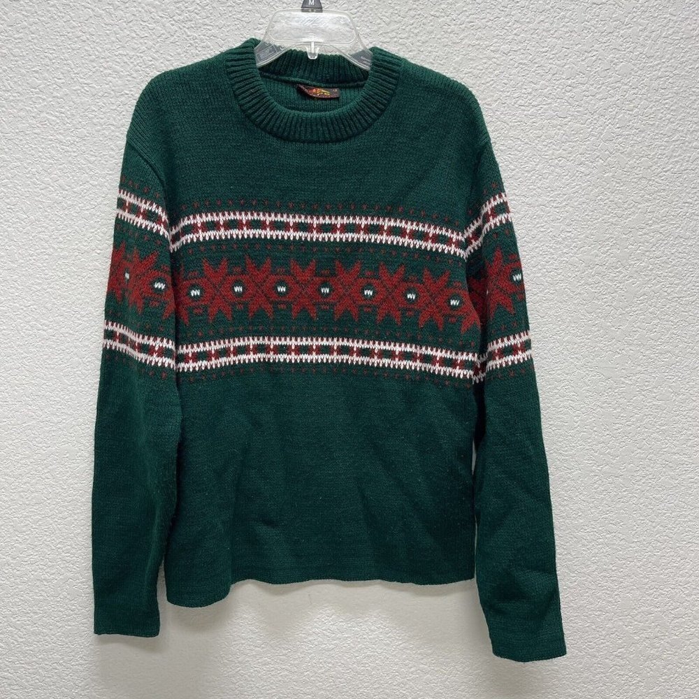 ALPS Knitmeister Adult Large L Sweater Vintage Wool Green Poinsettia Christmas